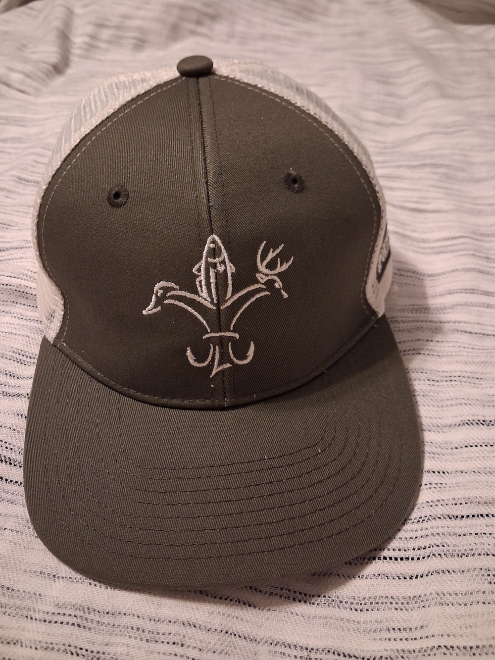 Sportsman 4sportsman.com Hat Trucker Fishing Deer Duck Logo Brown Beige Snap
